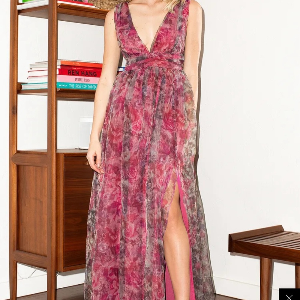 Lulus Garden Romance Magenta Floral Print Organza Maxi Dress XL NWT Prom Party